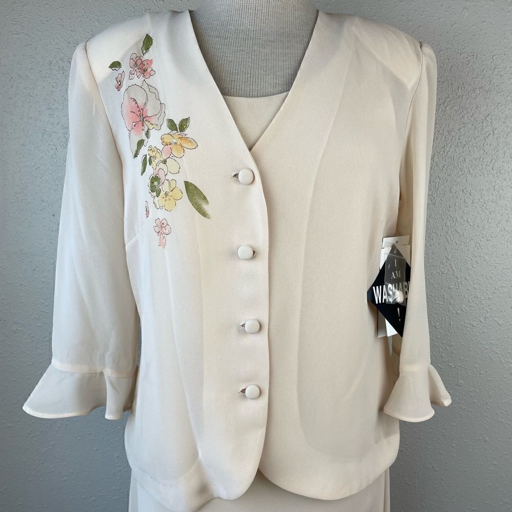 NWT Karin Steven’s Two-Piece Matching Champaign Floral Top and Dress Size 8